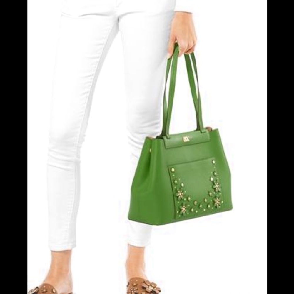 SOLD NWT$338 Authentic MICHAEL KORS Green Floral Handbag Purse Satchel - Picture 8 of 15